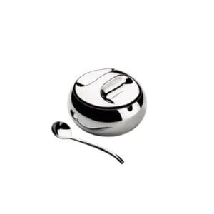 Acucareiro Redondo De Inox Com Colher 9Cm